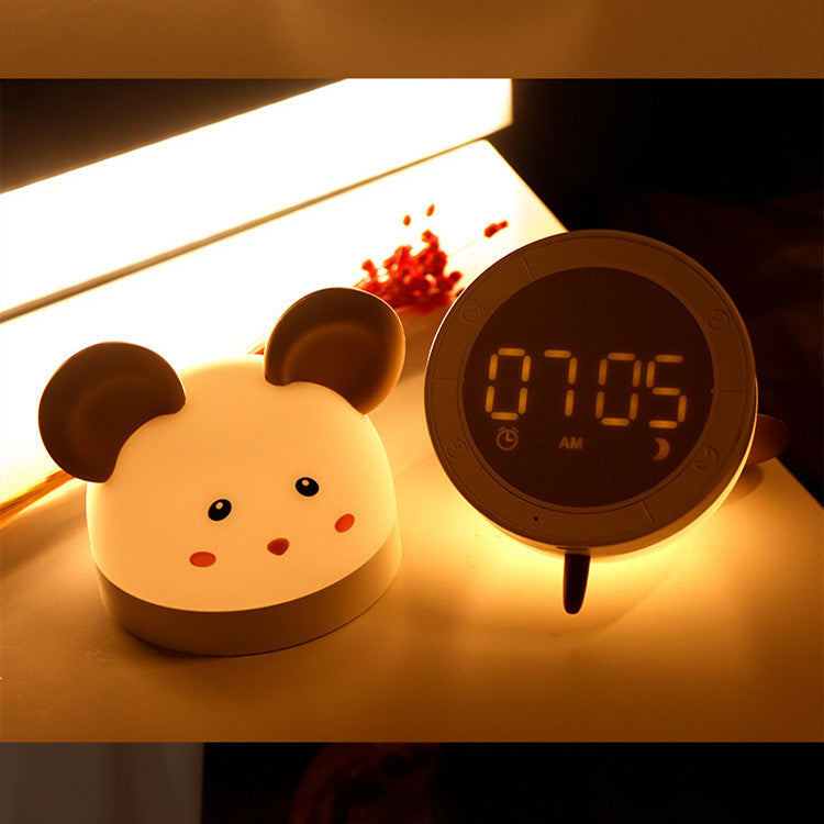 Cute Children With Sleeping Bedside Learning Night Light Alarm Clock