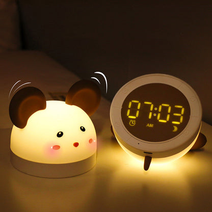 Cute Children With Sleeping Bedside Learning Night Light Alarm Clock